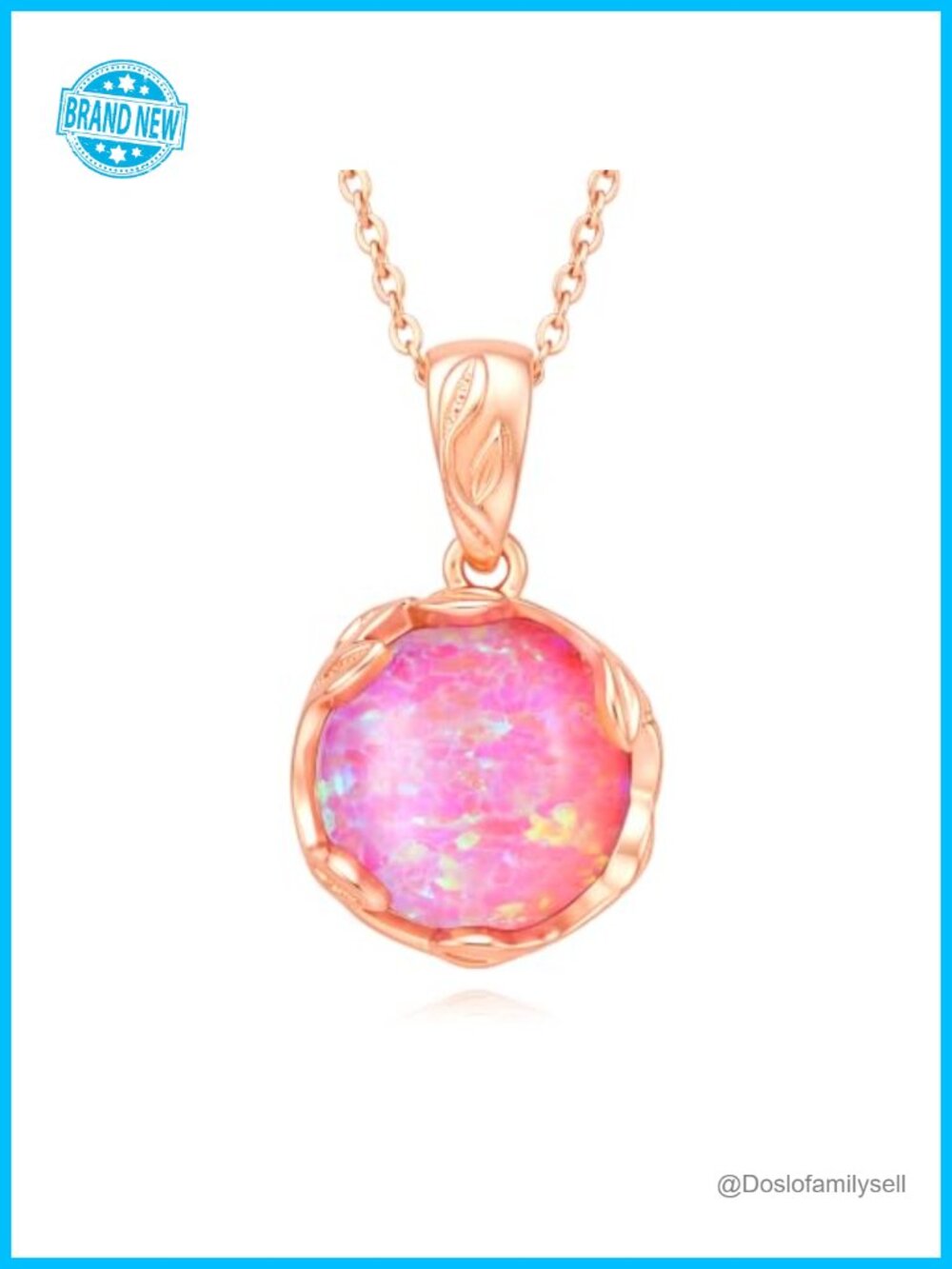 S925 Sterling Silver 18K Rose Gold Plated Opal Pendant Necklace Dainty Leaf